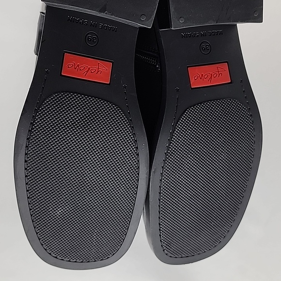 Yokono Women's Tall Black Leather Riding Biker Boots Strap Buckle Block Heel 39 - Picture 10 of 16